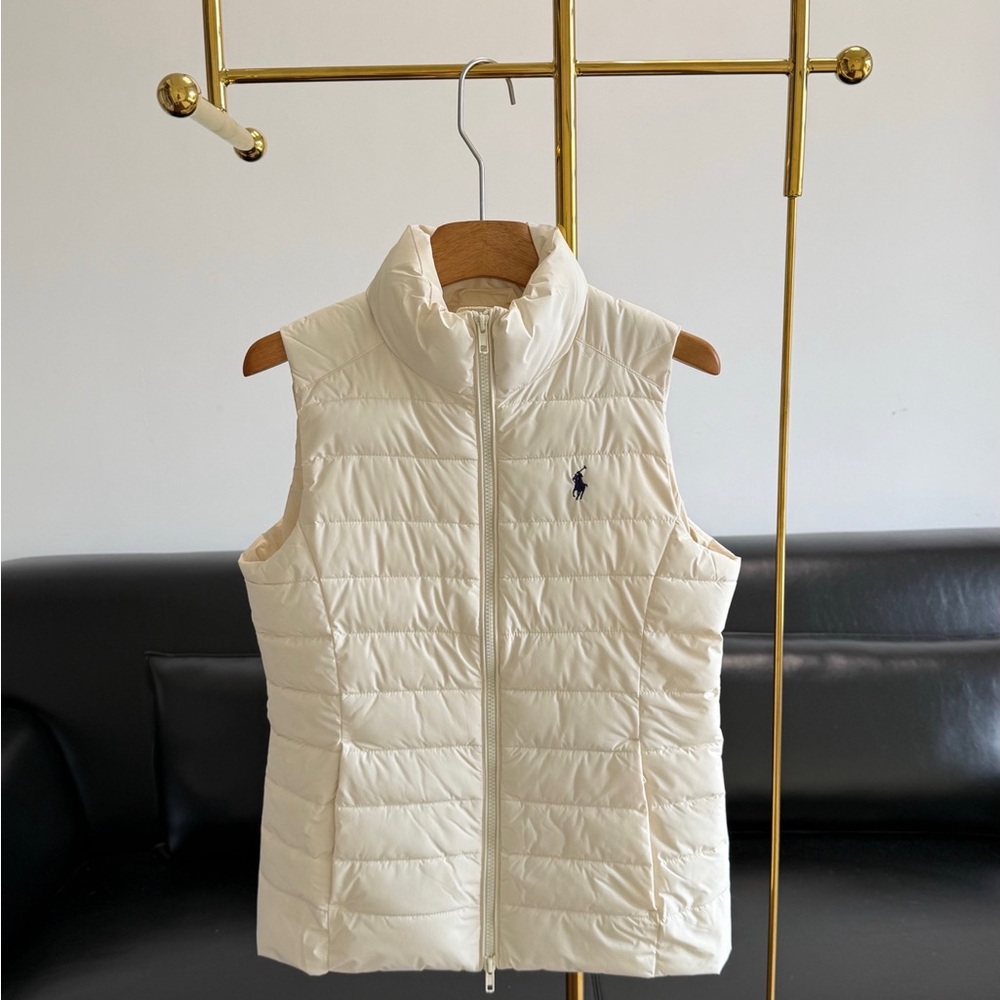 Ralph Lauren Cream Quilted Sleeveless Puffer Vest